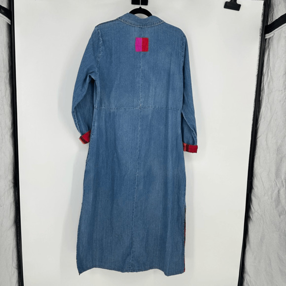 Vintage August Max Womens Denim Shirt Dress Midi Size L Cotton Silk Western Blue - Picture 5 of 16